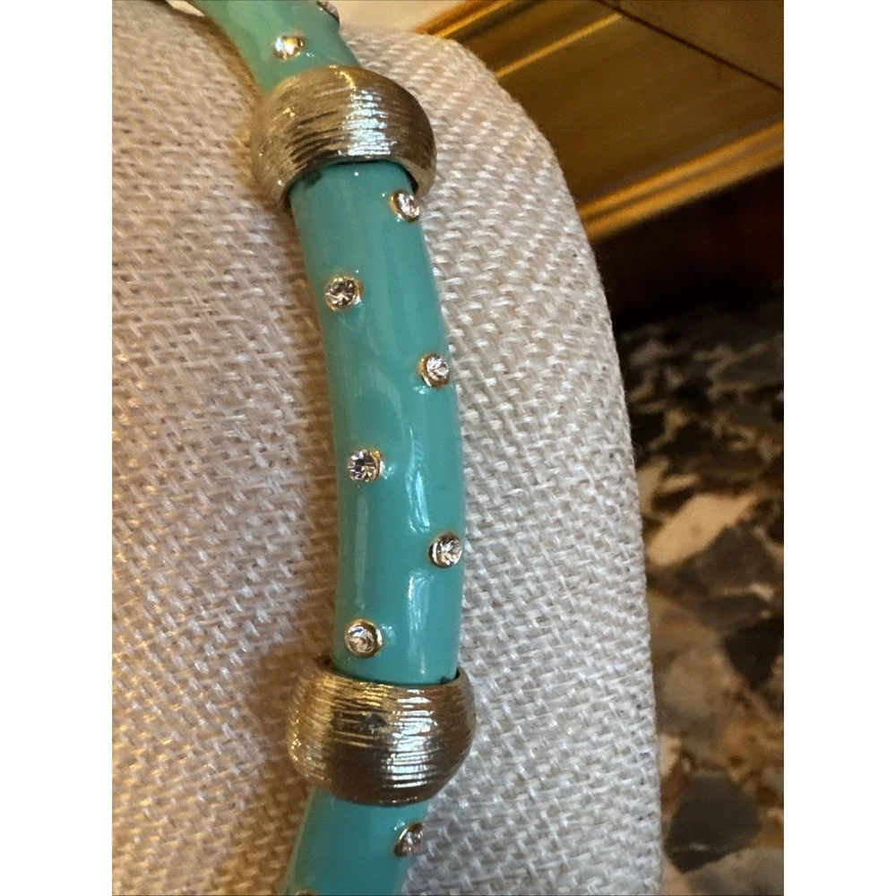 Vintage Turquoise Color Bamboo Enamel & Rhinestone‎ Choker Spring Perfection